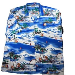 MEN'S DESIGN IN ITALY S/S HAWAIIAN Vacation SHIRT BLUE MULTICOLOR 6XL